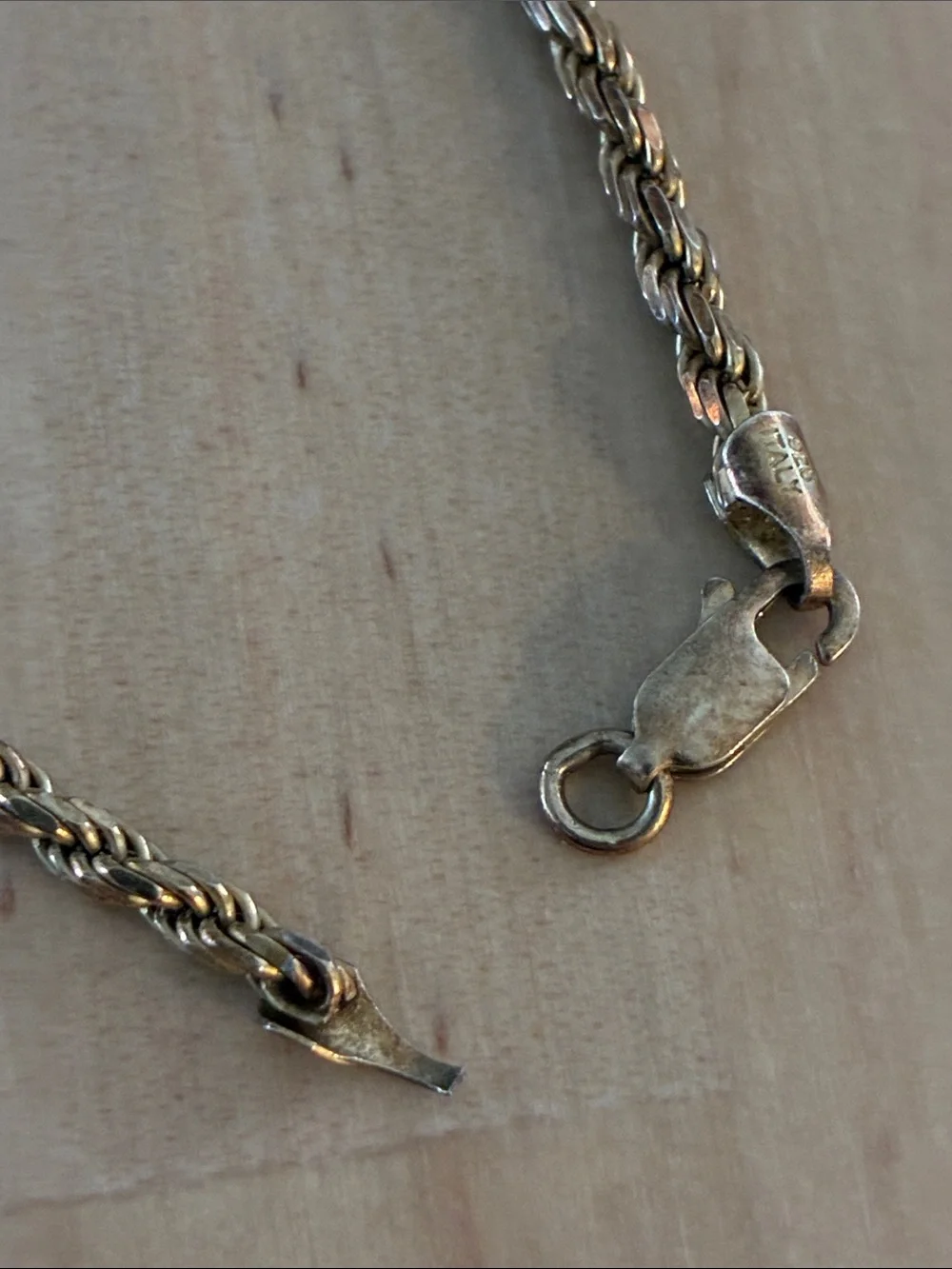 Jaxxon Men’s Chain Rope Necklace 925 Italy Gold Plated 22” * Broken Clasp